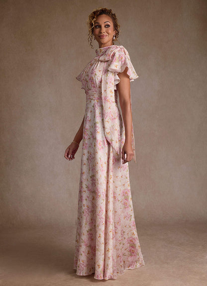 Antique Rose Floral A-Line Pleated Floral Dress