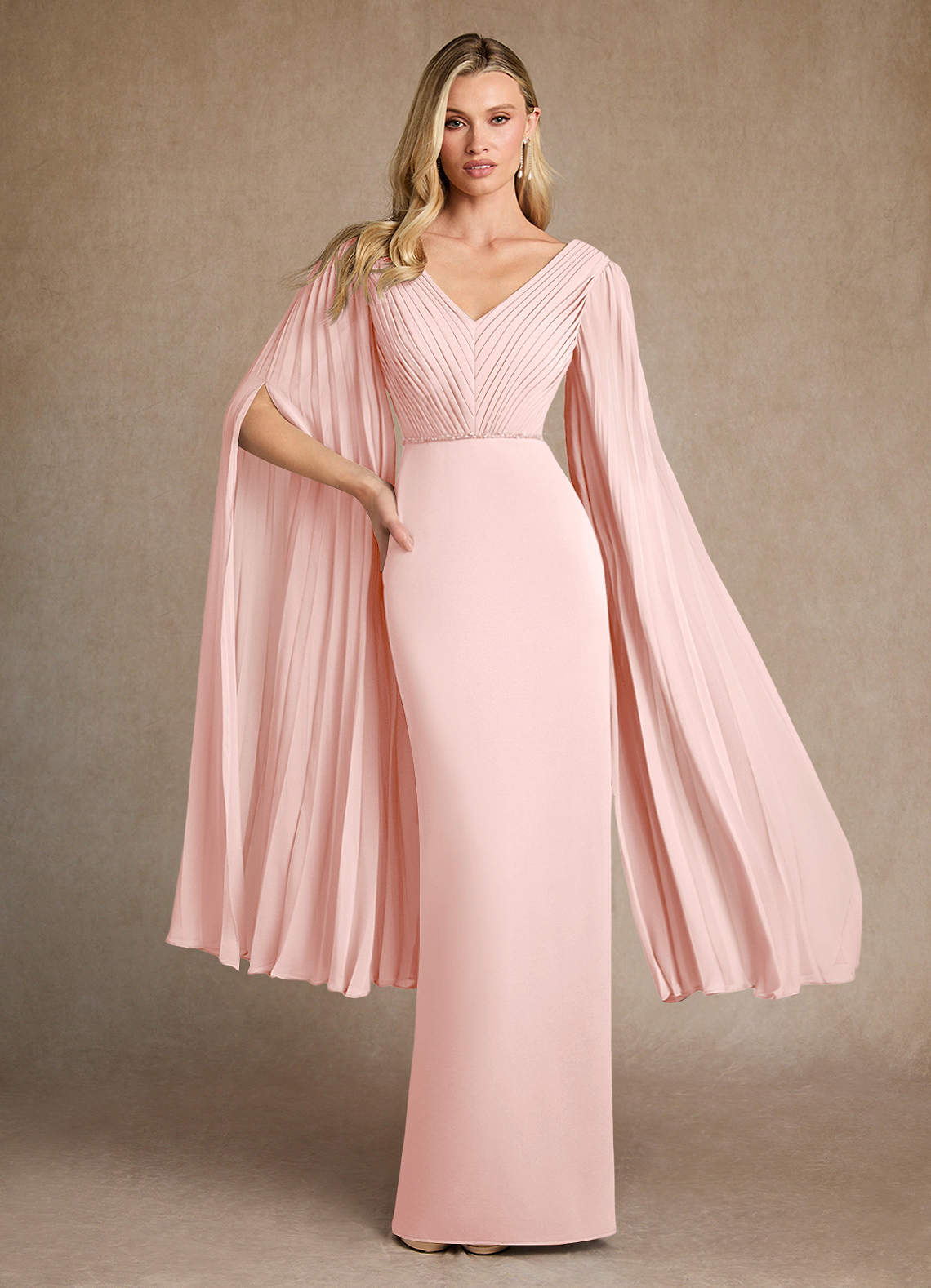 Blushing Pink Column Pleated Stretch Crepe Dress