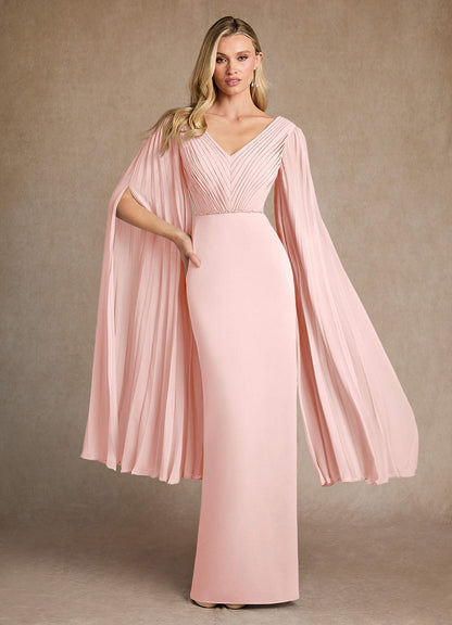 Blushing Pink Column Pleated Stretch Crepe Dress