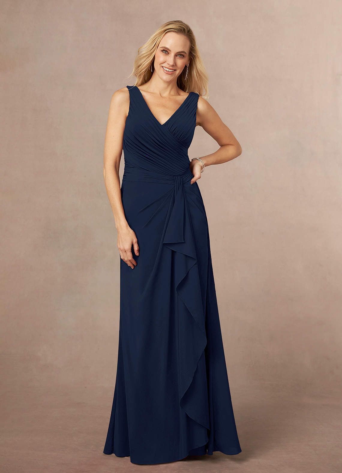 Dark Navy A-Line Pleated Stretch Chiffon Dress
