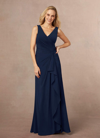 Dark Navy A-Line Pleated Stretch Chiffon Dress