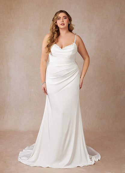 Diamond White Mermaid Sweetheart Sequins Crepe Back Satin Dress