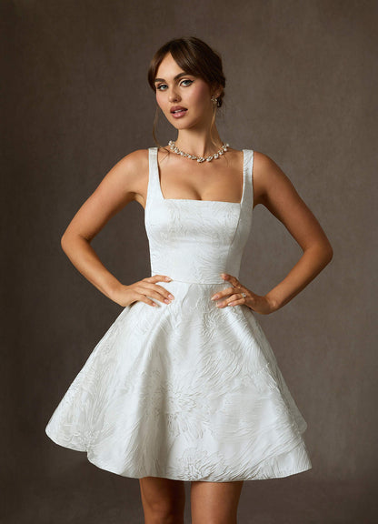 Diamond White A-Line with Pockets Floral Jacquard Dress
