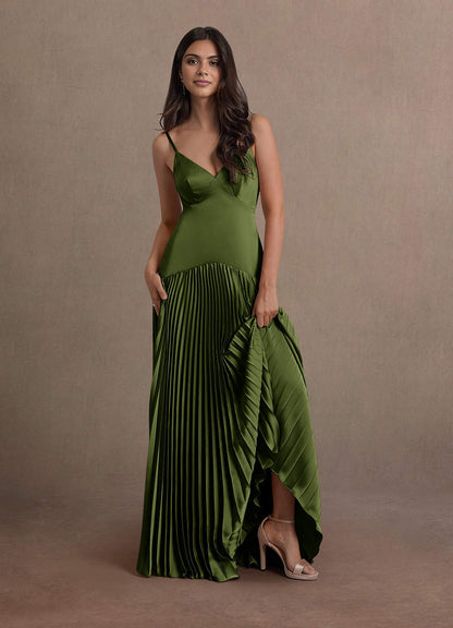 Jill Olive Dropped Waist Gown  Dress