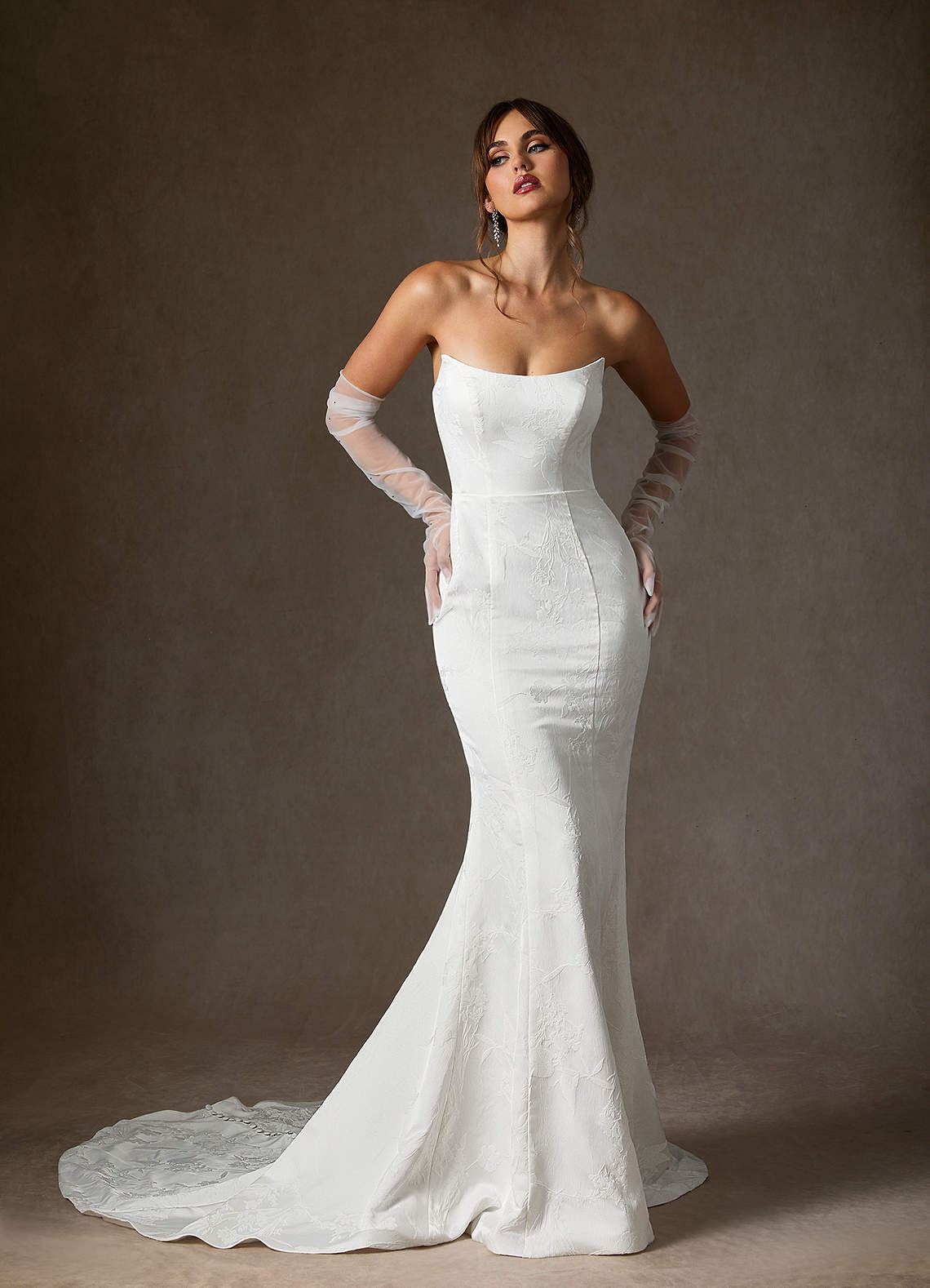 Diamond White Mermaid Strapless Floral Jacquard Dress