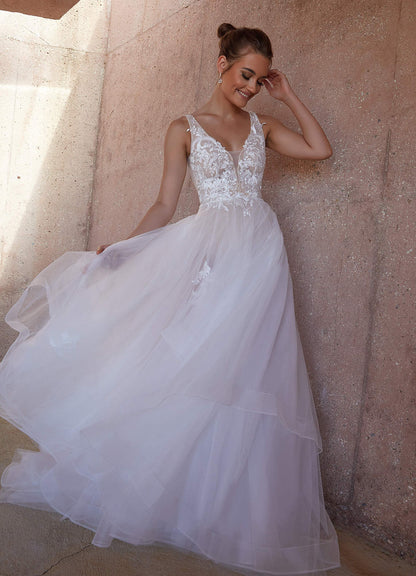 Diamond White Champagne Ball-Gown Sequins Tulle Dress
