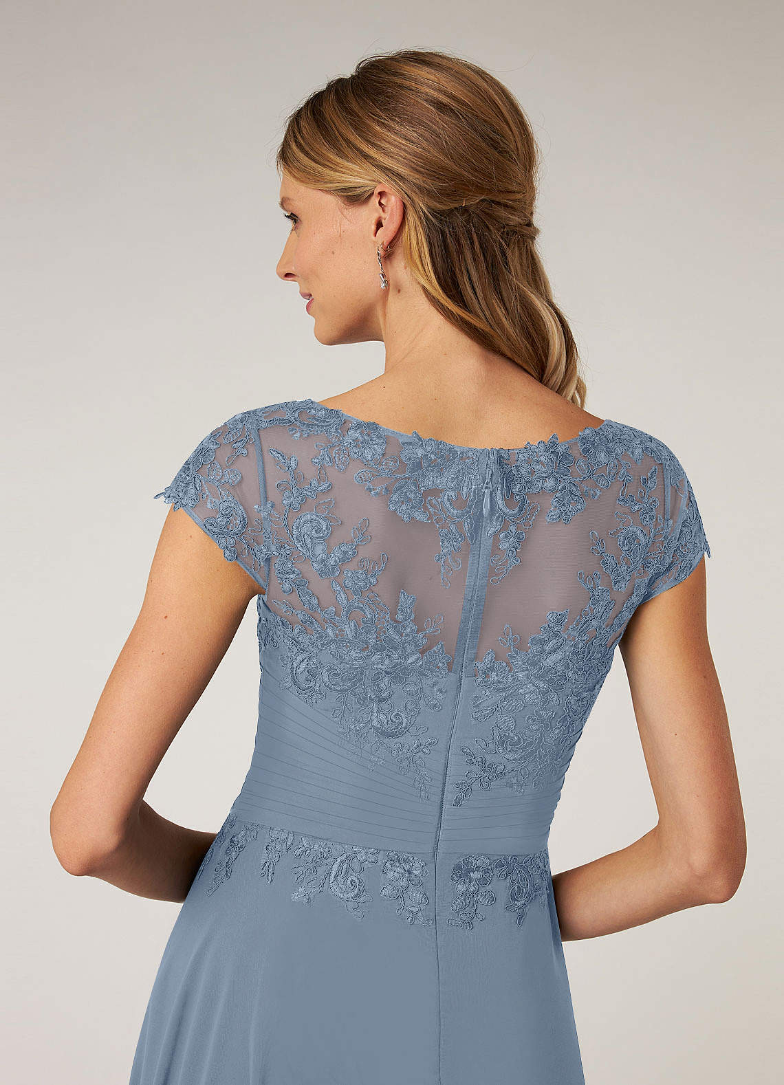 Dusty Blue Lace Chiffon Dress