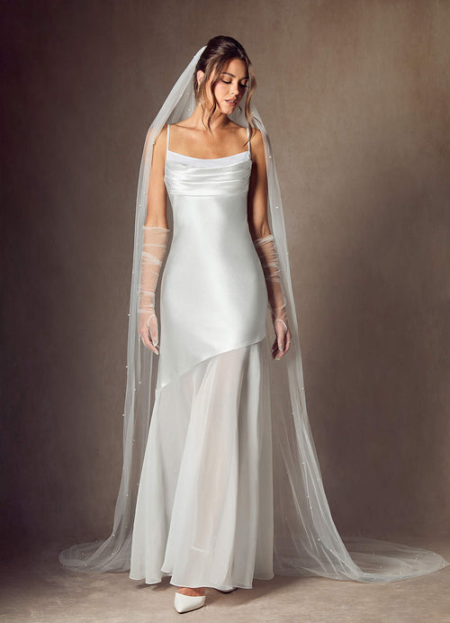 Diamond White Mermaid Metallic Satin Dress