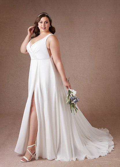 Diamond White A-Line Pleated Chiffon Dress