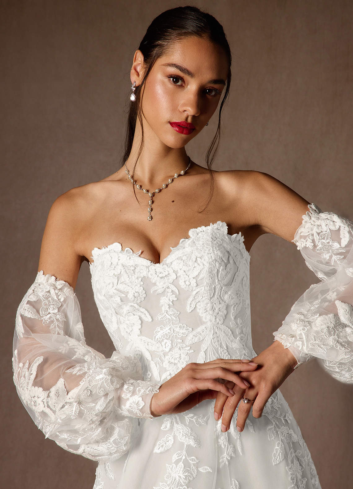 Diamond White Ball-Gown Strapless Lace Dress