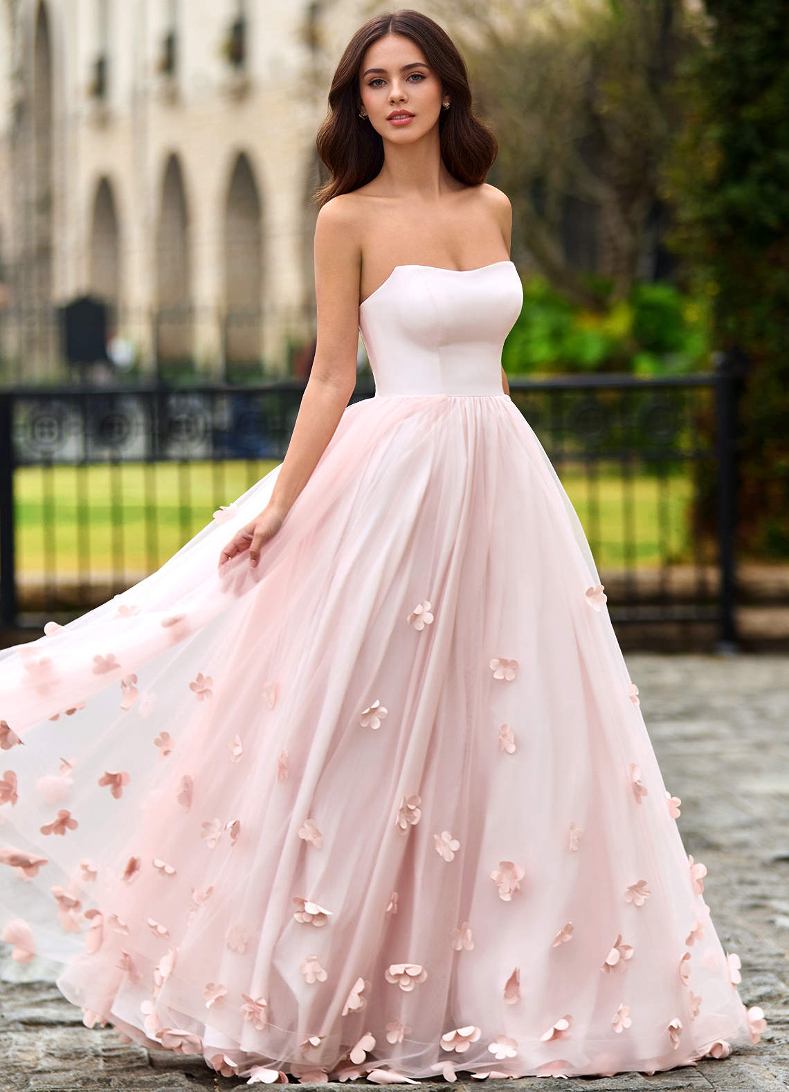 Calliope Blushing Pink Flower Blossom Prom Dress
