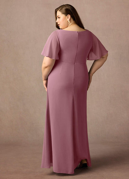 Vintage Mauve Sheath Beaded Chiffon Dress