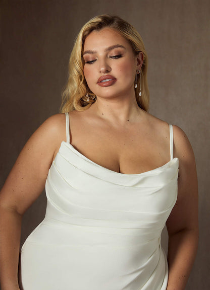 Diamond White Mermaid Strapless Crepe Back Satin Dress