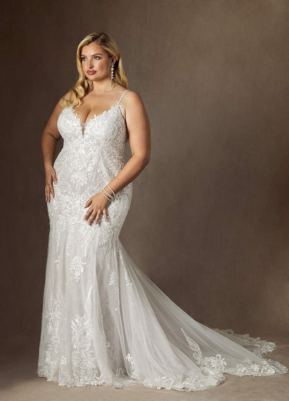Diamond White Mermaid V-Neck Sequins Tulle Dress