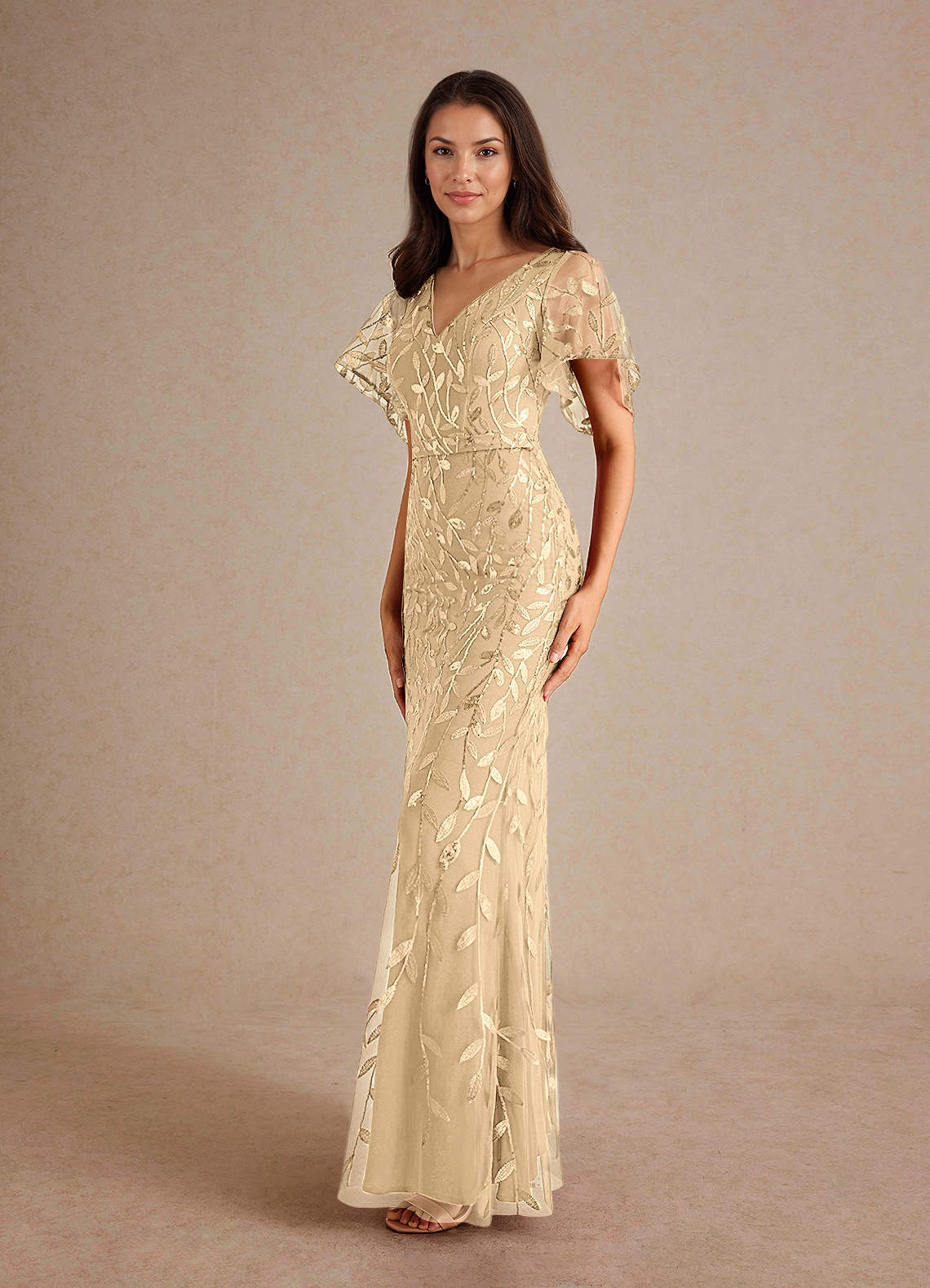 Champagne Sheath Sequins Dress