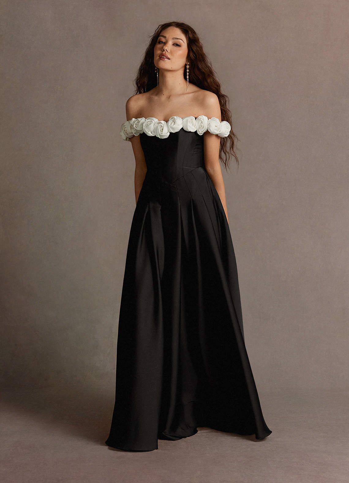 Cameron Black And White Rose Gown