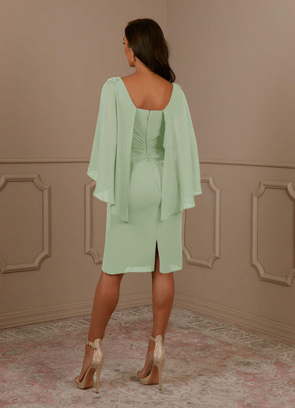 Dusty Sage Sheath Scoop Pleated Chiffon Dress