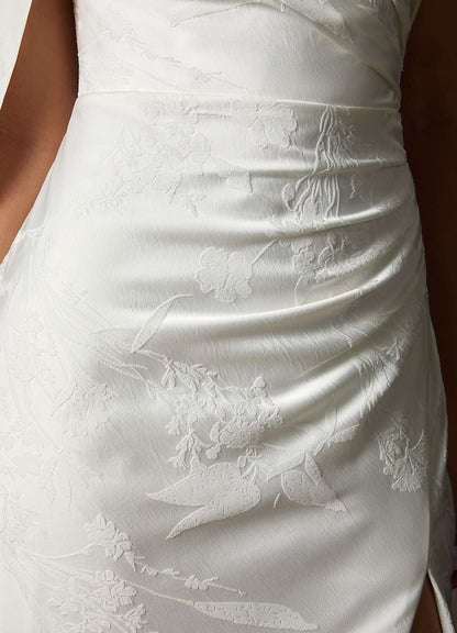 Diamond White Sheath One Shoulder Floral Jacquard Dress