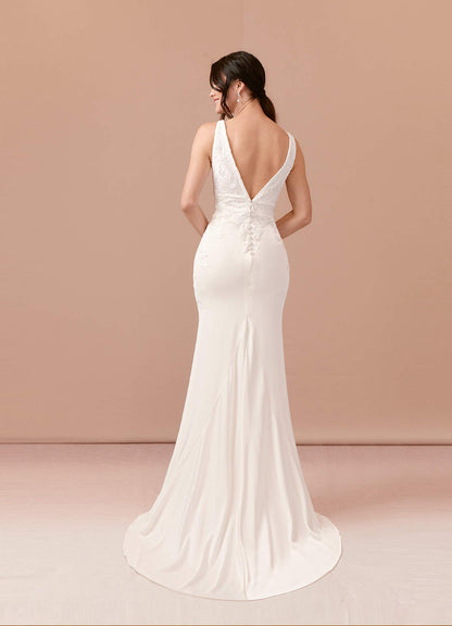 Diamond White Mermaid Lace Satin Dress