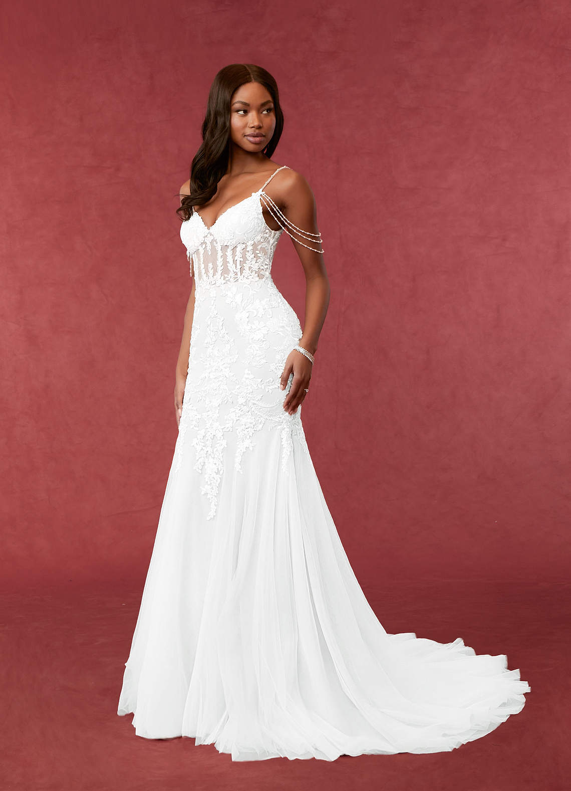 Diamond White Mermaid Sequins Tulle Dress