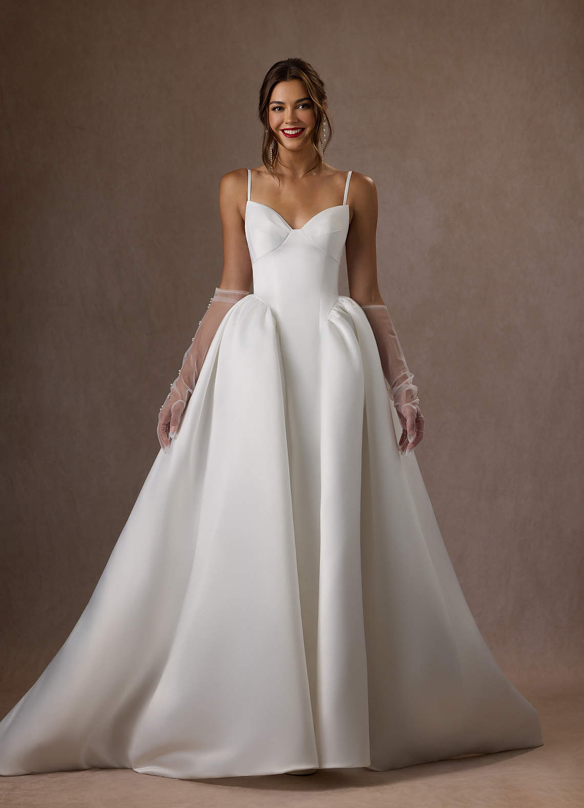 Diamond White Ball-Gown Strapless Satin Dress