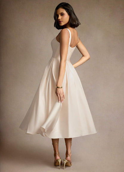 Olivia Cream Pleated Midi Dress  Dress