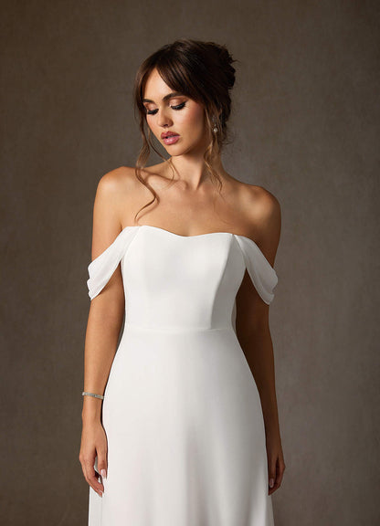Diamond White A-Line Off the Shoulder Stretch Chiffon Dress