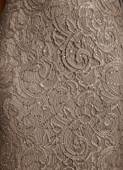 Taupe Mermaid Pleated Lace Dress