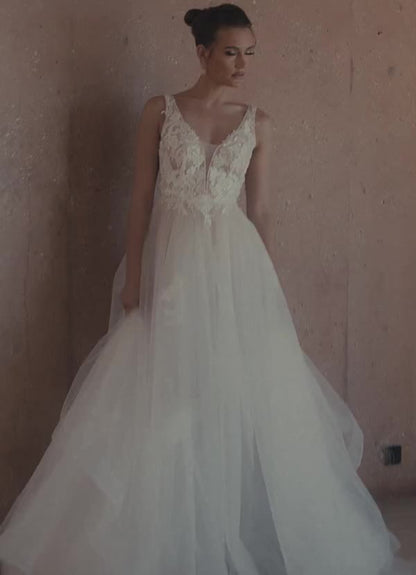 Diamond White Champagne Ball-Gown Sequins Tulle Dress