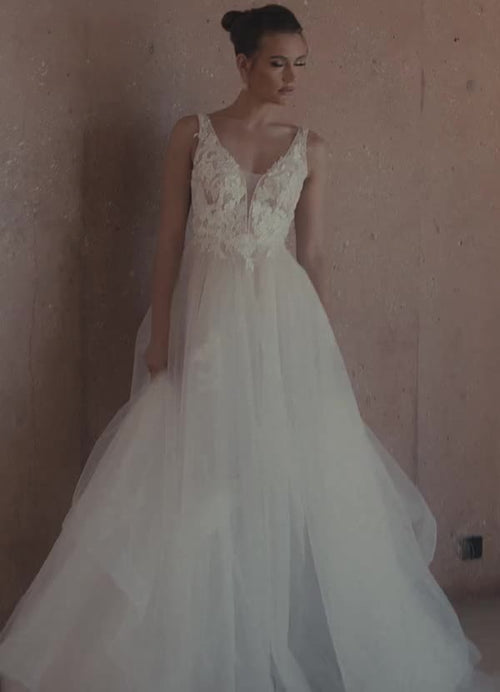 Diamond White Champagne Ball-Gown Sequins Tulle Dress