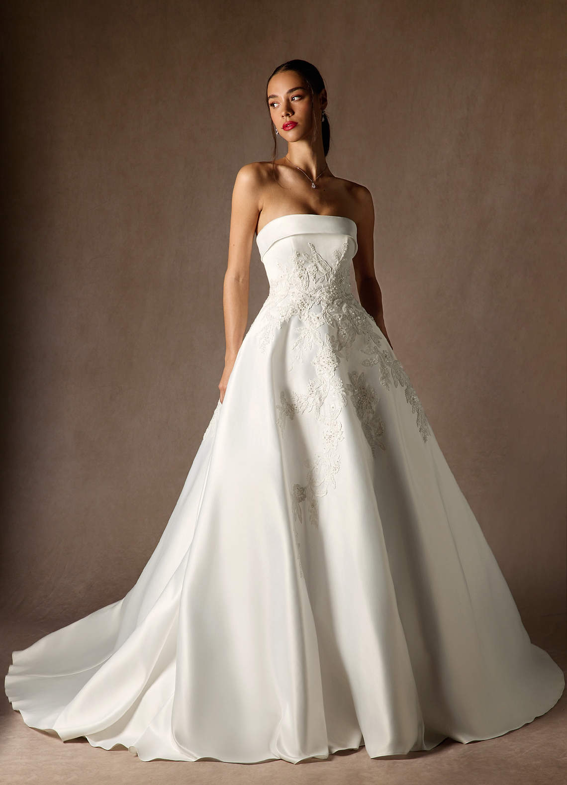 Diamond White Ball-Gown Strapless Satin Dress