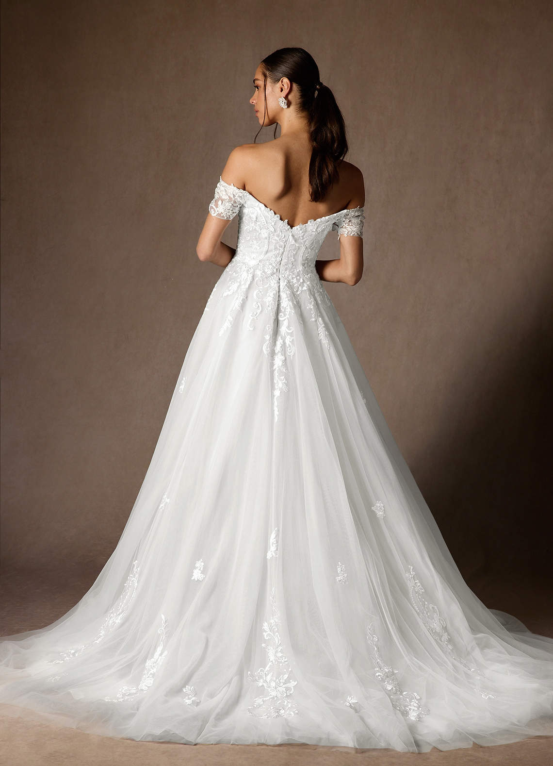 Diamond White Ball-Gown Off the Shoulder Tulle Dress
