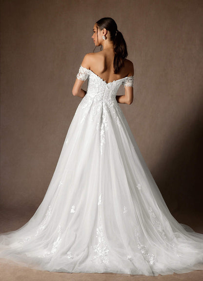 Diamond White Ball-Gown Off the Shoulder Tulle Dress