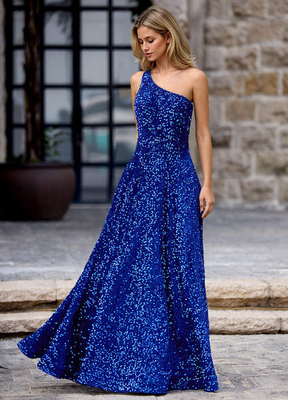 Opulent Royal Blue Velvet Sequins Prom Dress  Dress