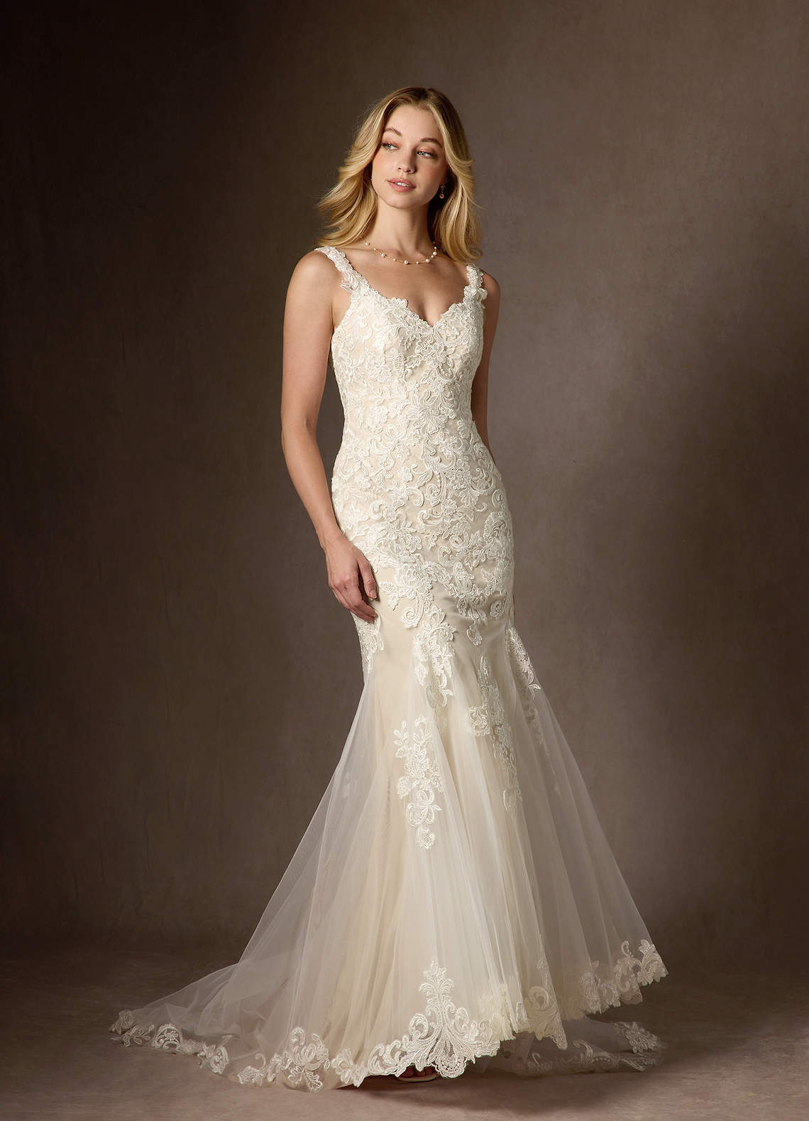 Diamond White Champagne Mermaid Sequins Tulle Dress