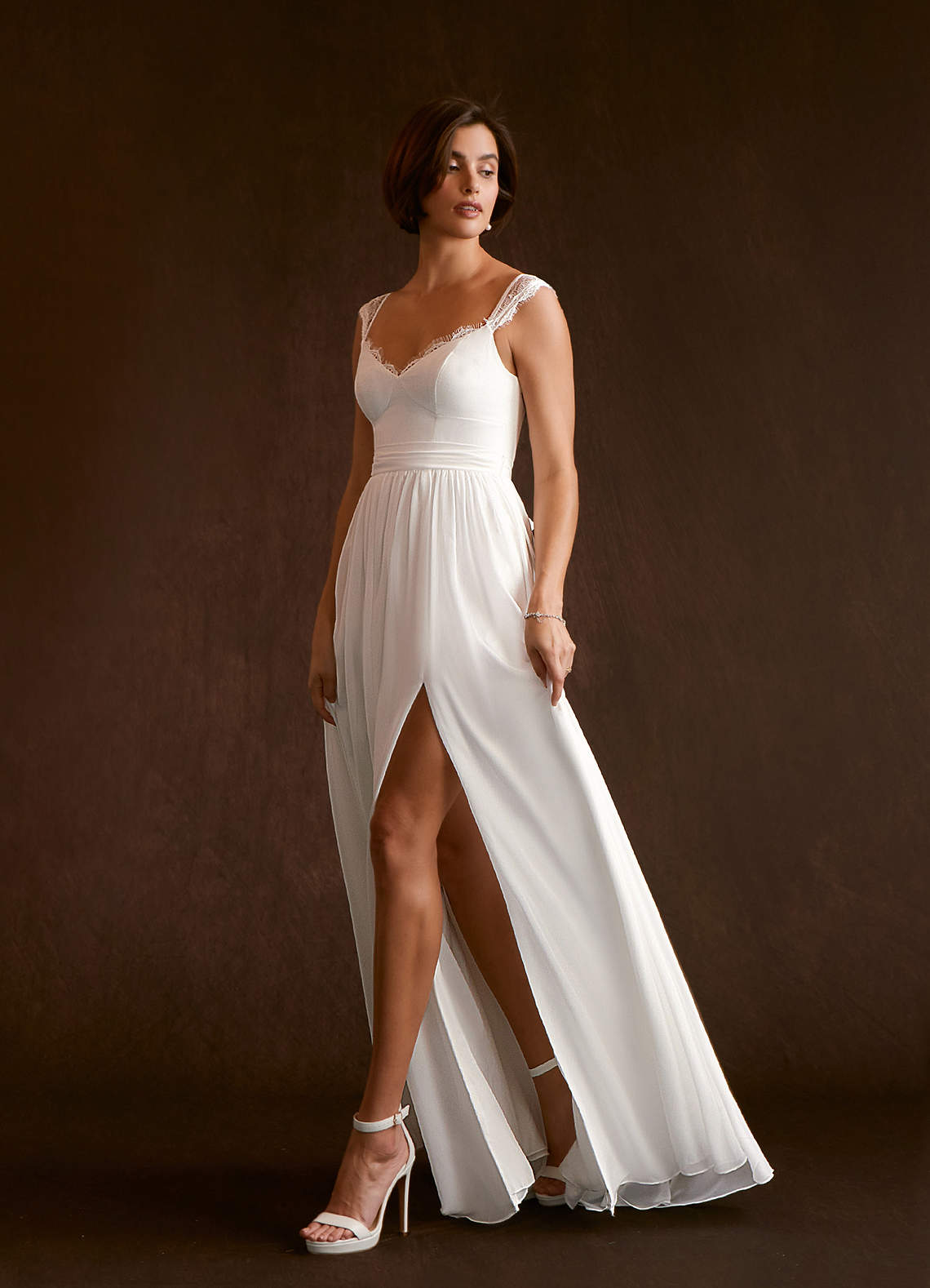 Diamond White A-Line Lace Chiffon Dress