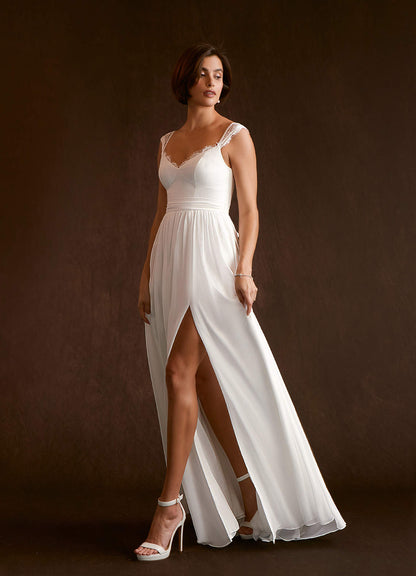 Diamond White A-Line Lace Chiffon Dress