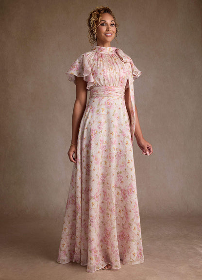 Antique Rose Floral A-Line Pleated Floral Dress