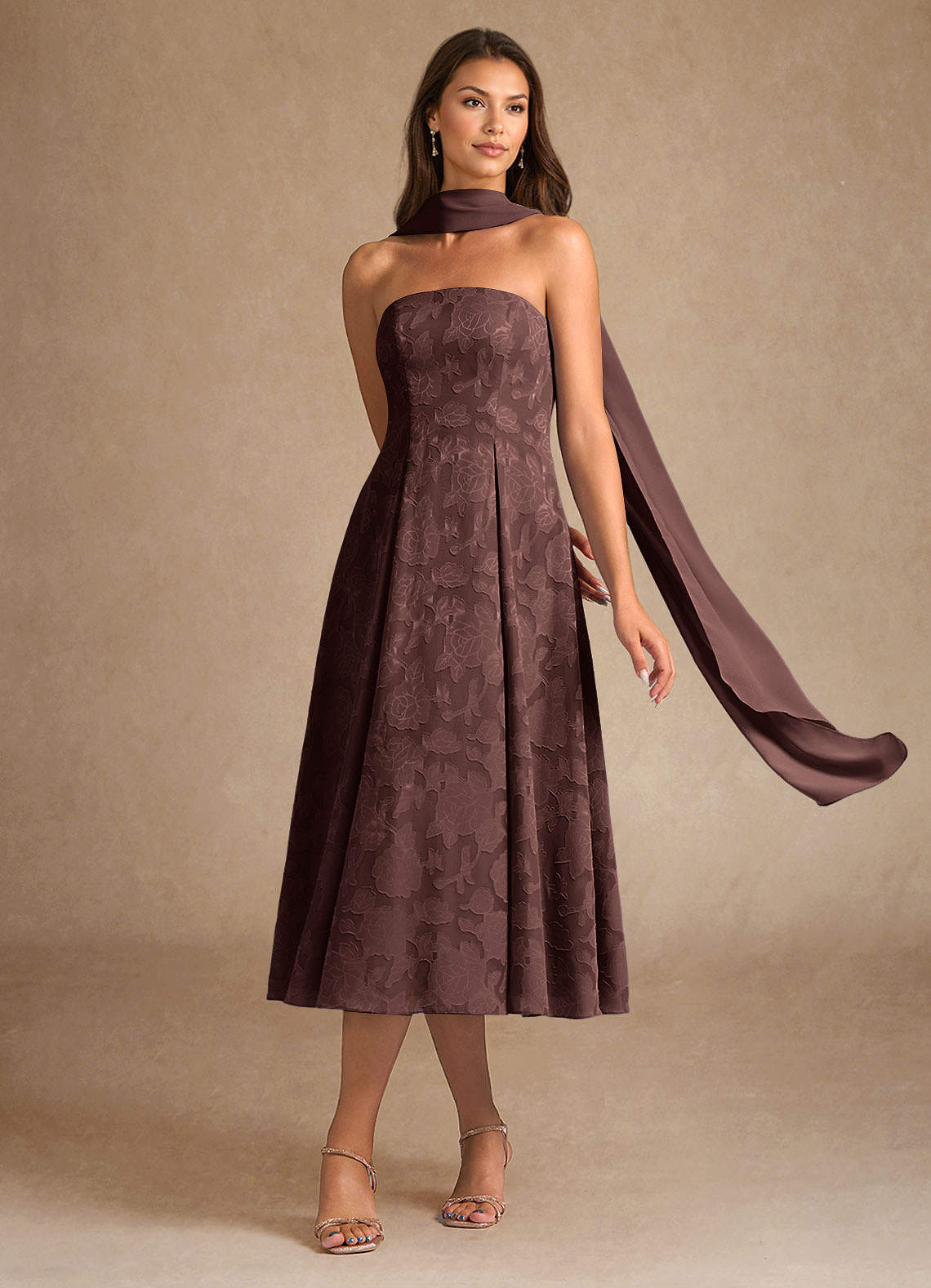 Espresso A-Line Pleated Floral Burnout Dress