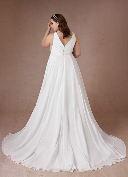 Diamond White A-Line Pleated Chiffon Dress
