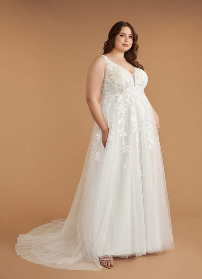 Diamond White A-Line V-Neck Sequins Tulle Dress