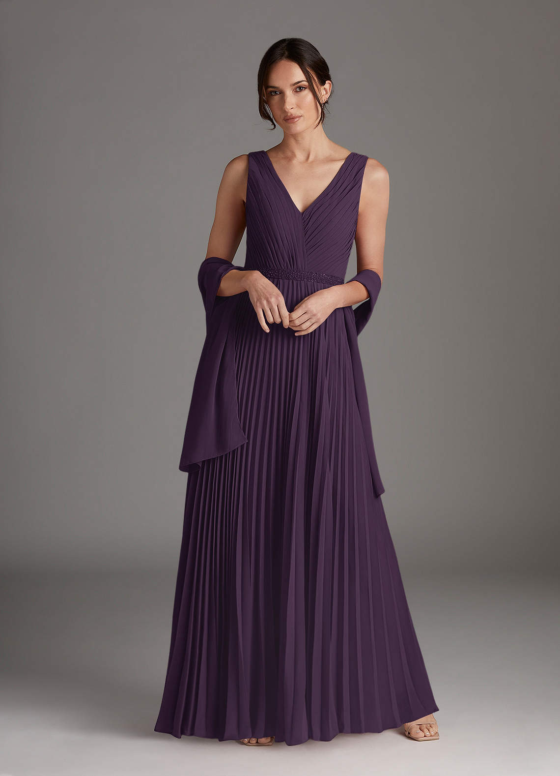 Plum A-Line Sequins Chiffon Dress