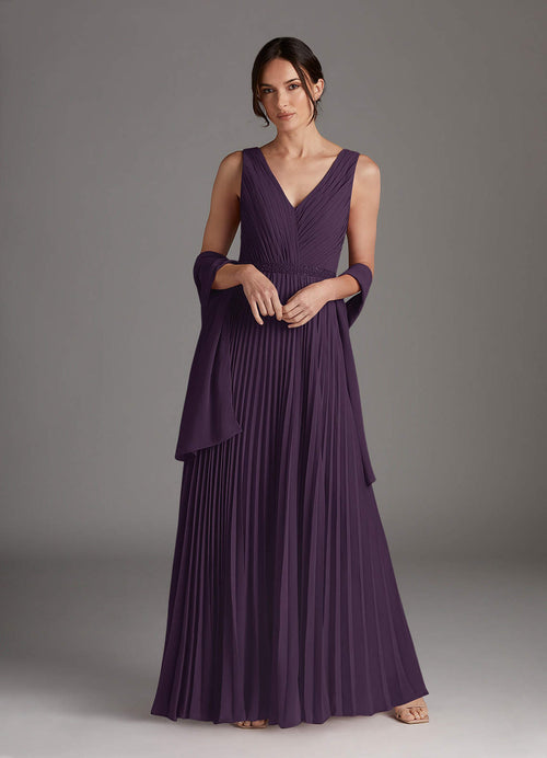 Plum A-Line Sequins Chiffon Dress
