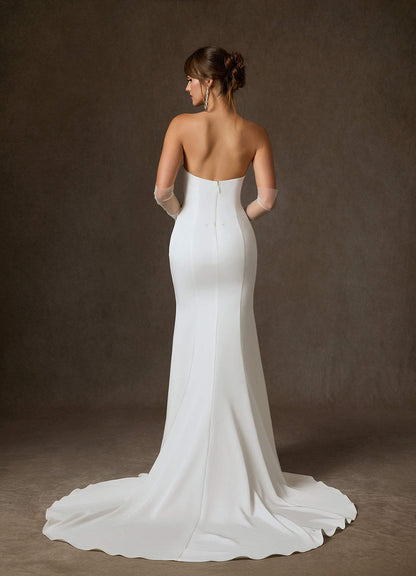 Diamond White Fit and Flare Strapless Crepe Back Satin Dress