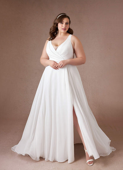 Diamond White A-Line Pleated Chiffon Dress