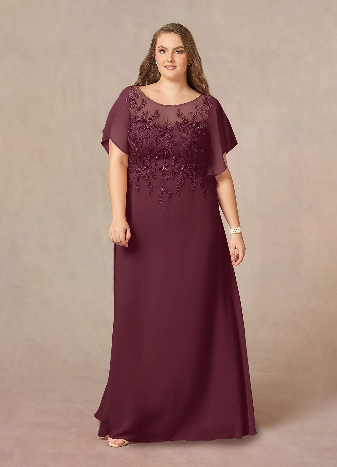 Cabernet A-Line Boatneck sequins Chiffon Dress