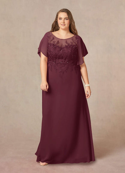Cabernet A-Line Boatneck sequins Chiffon Dress