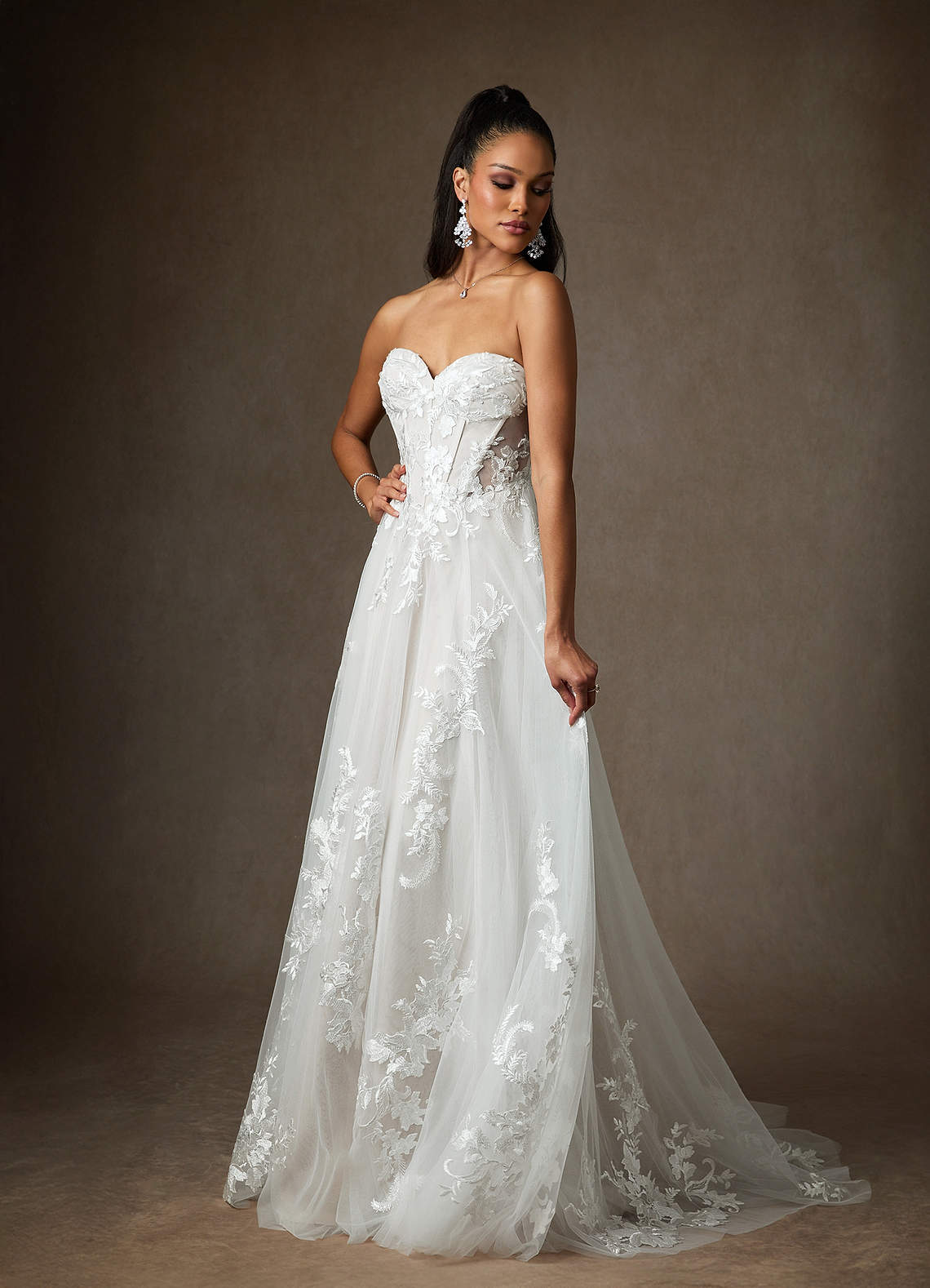 Diamond White A-Line Sequins Tulle Dress