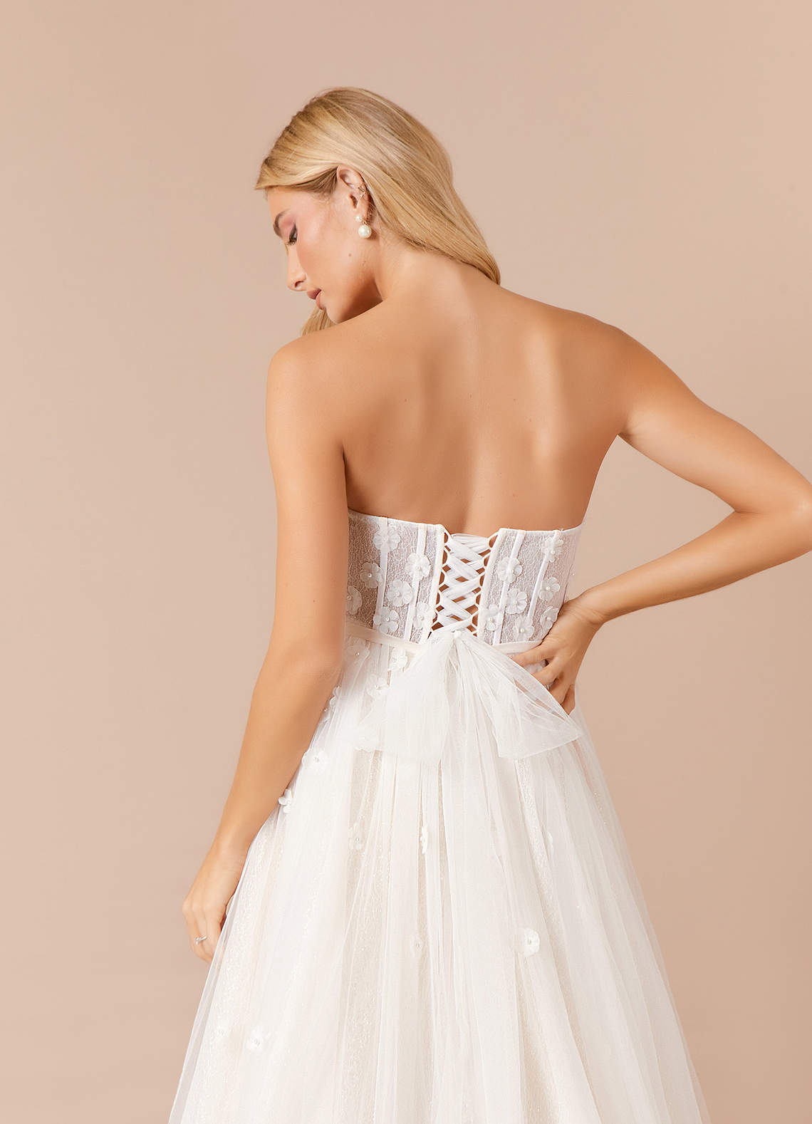 Diamond White Champagne A-Line Off the Shoulder Tulle Dress