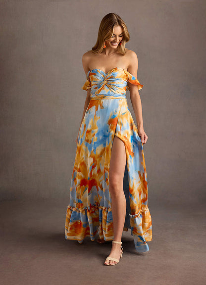 Frida Blue Caribbean Print Maxi Dress